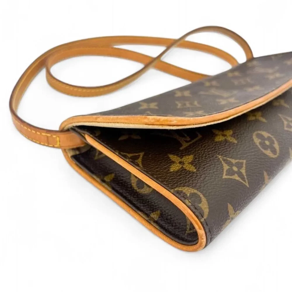 Authentic LOUIS VUITTON Pochette Twin Dark Brown Logo Monogram Shoulder …